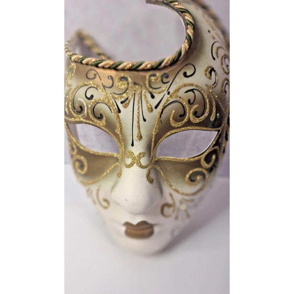 Papier-Mâché Decorative Mask,Venetian-Style Masquerade Maskwith Gold and Cream